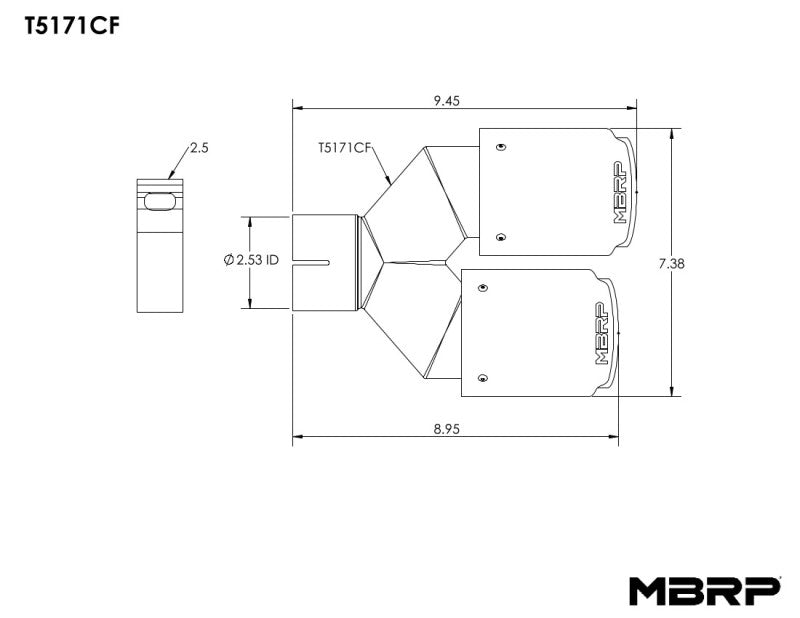 MBRP Universal Carbon Fiber Dual Tip 3.5in OD/2.5in Inlet