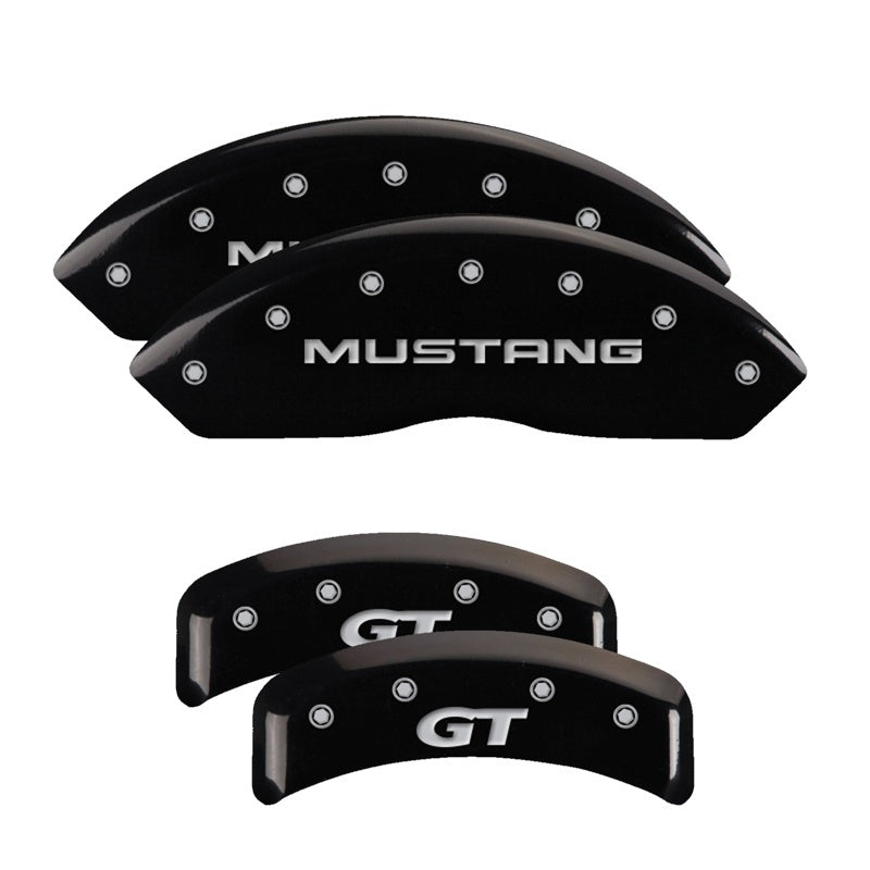 MGP 4 Caliper Covers Engraved Front Mustang Engraved Rear SN95/GT Black finish silver ch