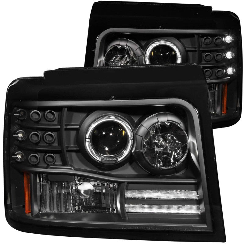 ANZO 1992-1996 Ford F-150 Projector Headlights w/ Halo Black w/ Side Markers and Parking Lights